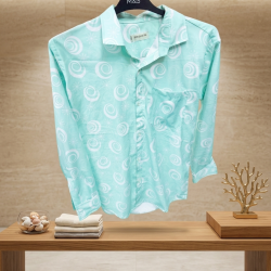 Linen Casual Full Sleeve Printed  Shirt-Oozing Paste